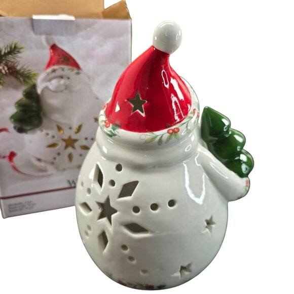 Pfaltzgraff Winterberry Ceramic Santa Candle Holder With LED Light VL1801 - Picture 3 of 6